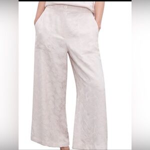 Club Monaco Lightweight Jacquard Pants Floral Print Light Cream Wide-Leg Size 14